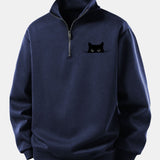 Velira Sweatshirts Tamsiai mėlyna / XS Atsipalaidavęs Juodas Katės Spaudos Ketvirčio Užtrauktukas Megztinis