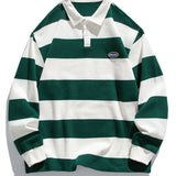 Velira Sweatshirts žalia / XS Atsipalaidavęs Waffle Platus Dryžuotas Polo Megztinis