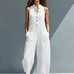 Velira Bottoms Balta / XS Be rankovių lino kombinezonas