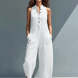 Velira Bottoms Balta / XS Be rankovių lino kombinezonas