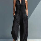 Velira Bottoms Juoda / XS Be rankovių lino kombinezonas