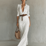 Velira DRESSES Balta / XS Maxi suknelė su apykakle ir ilgomis rankovėmis