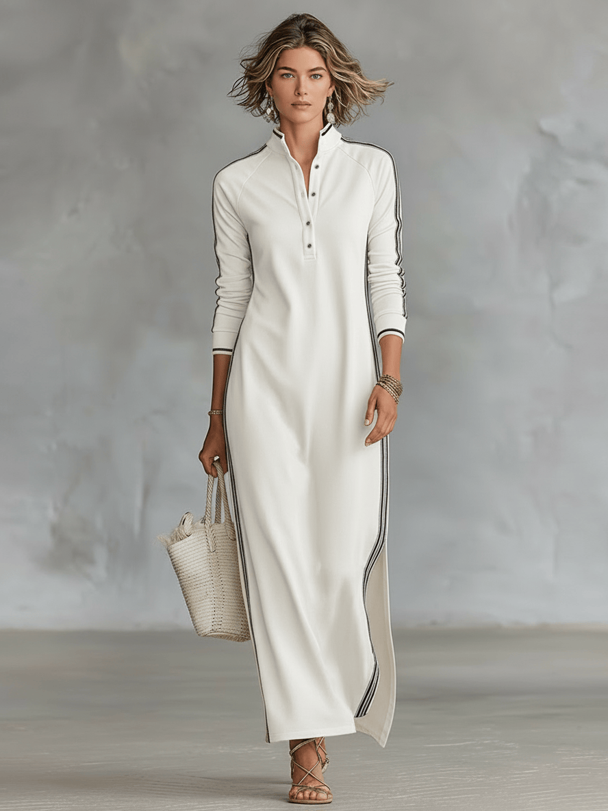 Velira DRESSES Balta / XS Palaidinė Maxi Suknelė su Mygtukų Apykakle