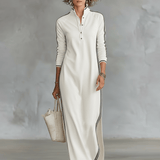 Velira DRESSES Balta / XS Palaidinė Maxi Suknelė su Mygtukų Apykakle