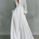 Velira DRESSES Balta / XS Patchwork Lino Maxi Suknelė Su Stovinčiu Apykakle