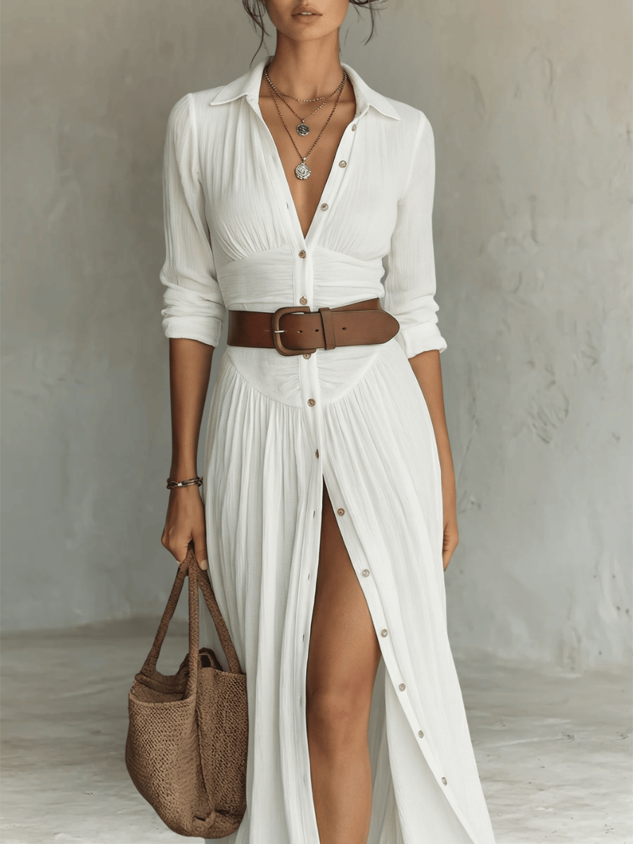 Velira DRESSES Baltas lininis maxi suknelė
