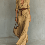Velira DRESSES Chaki / XS Maxi suknelė su apykakle ir ilgomis rankovėmis