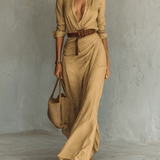 Velira DRESSES Chaki / XS Maxi suknelė su apykakle ir ilgomis rankovėmis