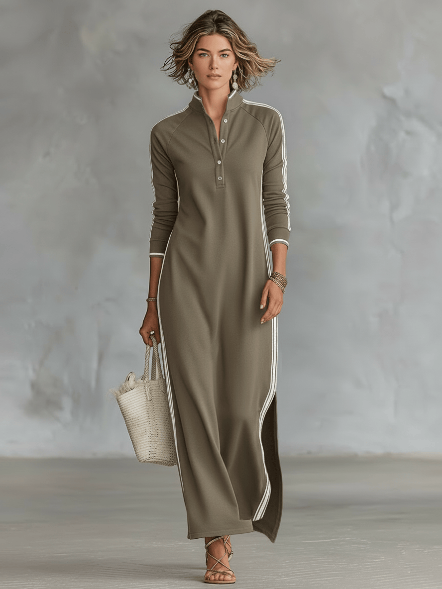 Velira DRESSES Chaki / XS Palaidinė Maxi Suknelė su Mygtukų Apykakle
