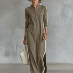 Velira DRESSES Chaki / XS Palaidinė Maxi Suknelė su Mygtukų Apykakle