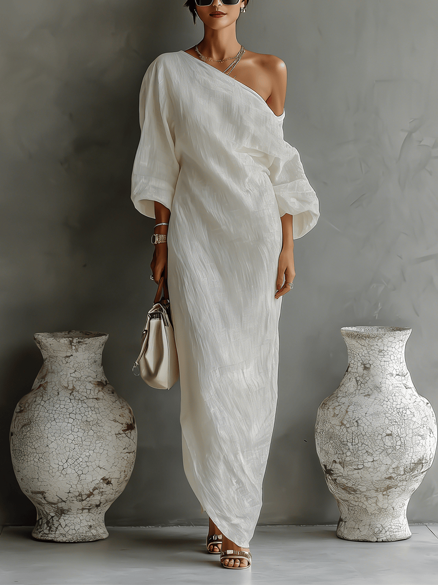 Velira DRESSES Dramblio kaulas / XS Elfenbein Lino Suknelė Be Petnešų