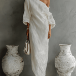 Velira DRESSES Dramblio kaulas / XS Elfenbein Lino Suknelė Be Petnešų