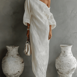 Velira DRESSES Dramblio kaulas / XS Elfenbein Lino Suknelė Be Petnešų