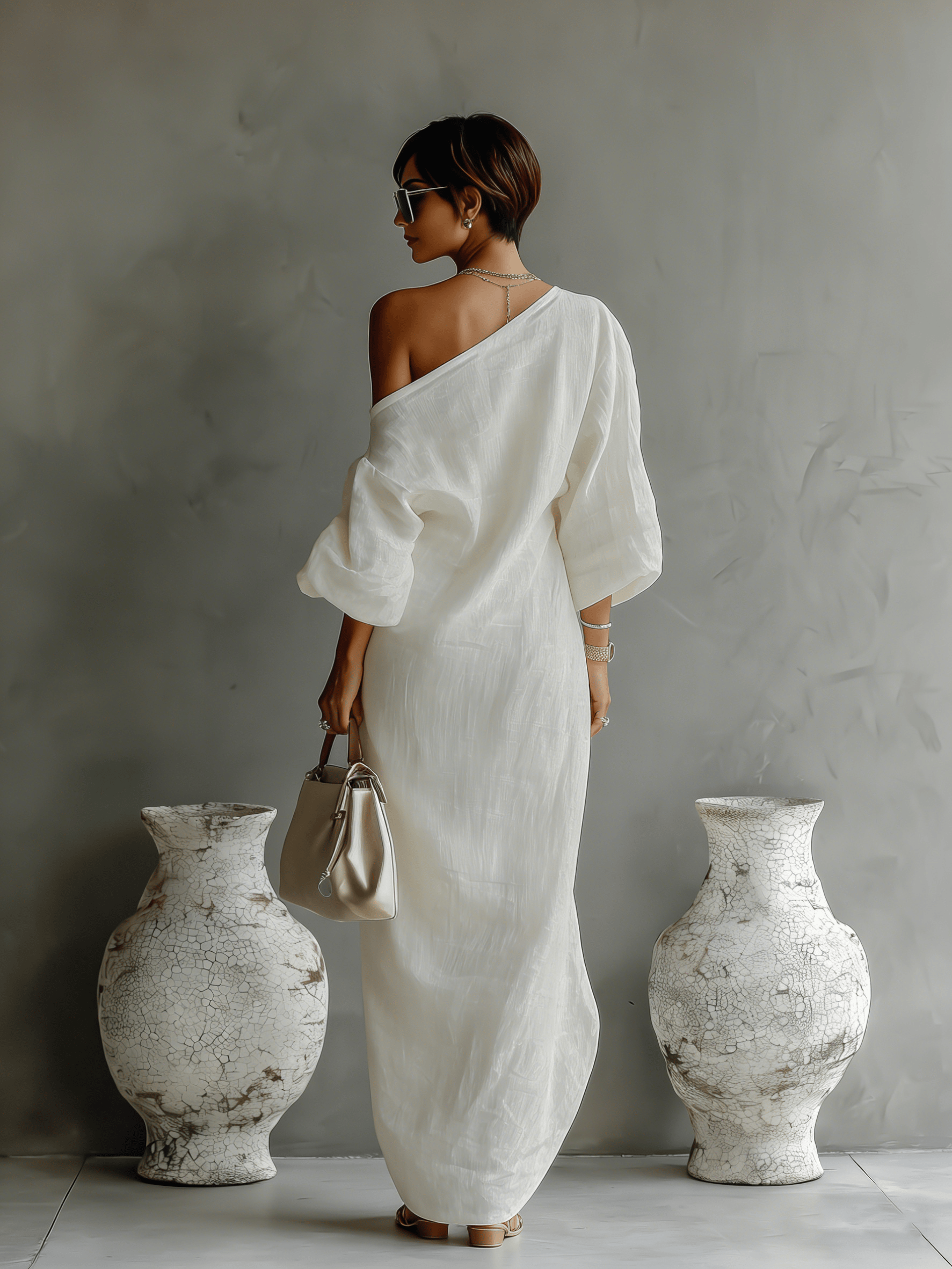Velira DRESSES Elfenbein Lino Suknelė Be Petnešų
