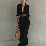 Velira DRESSES Juoda / XS Maxi suknelė su apykakle ir ilgomis rankovėmis