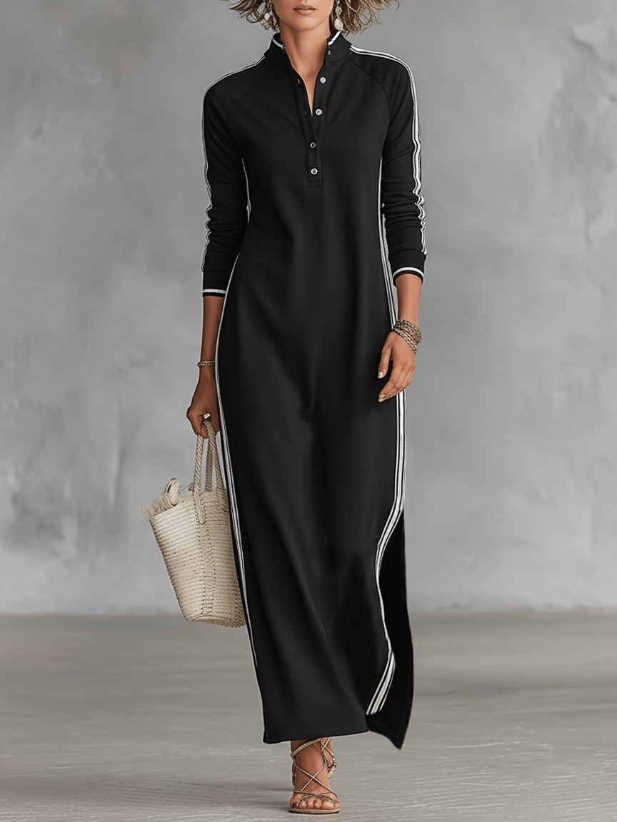 Velira DRESSES Juoda / XS Palaidinė Maxi Suknelė su Mygtukų Apykakle