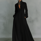 Velira DRESSES Juoda / XS Patchwork Lino Maxi Suknelė Su Stovinčiu Apykakle