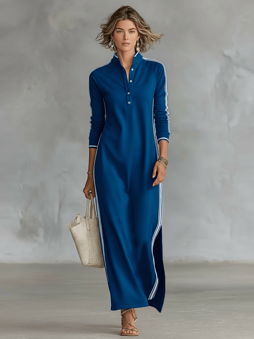 Velira DRESSES Karališkai mėlyna / XS Palaidinė Maxi Suknelė su Mygtukų Apykakle