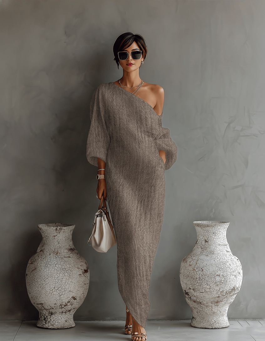Velira DRESSES Khaki / XS Elfenbein Lino Suknelė Be Petnešų