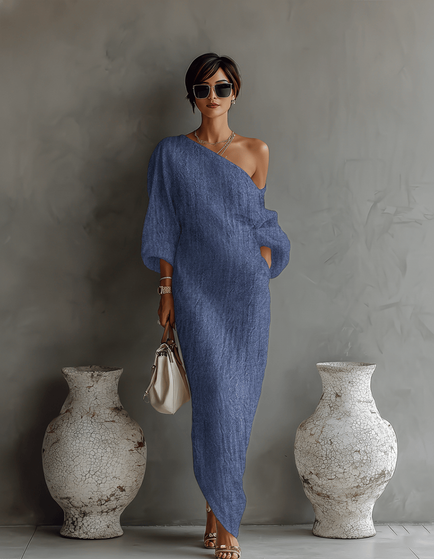 Velira DRESSES Mėlyna / XS Elfenbein Lino Suknelė Be Petnešų