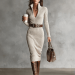 Velira DRESSES Midi Megztinis Suknelė V-Kaklu Slim Fit