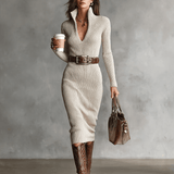 Velira DRESSES Midi Megztinis Suknelė V-Kaklu Slim Fit