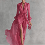 Velira DRESSES Rožinė Chiffon Suknelė V-Kaklu
