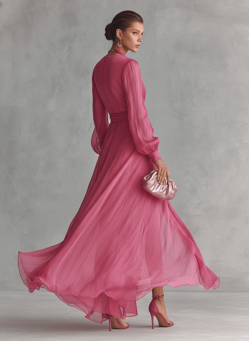 Velira DRESSES Rožinė Chiffon Suknelė V-Kaklu