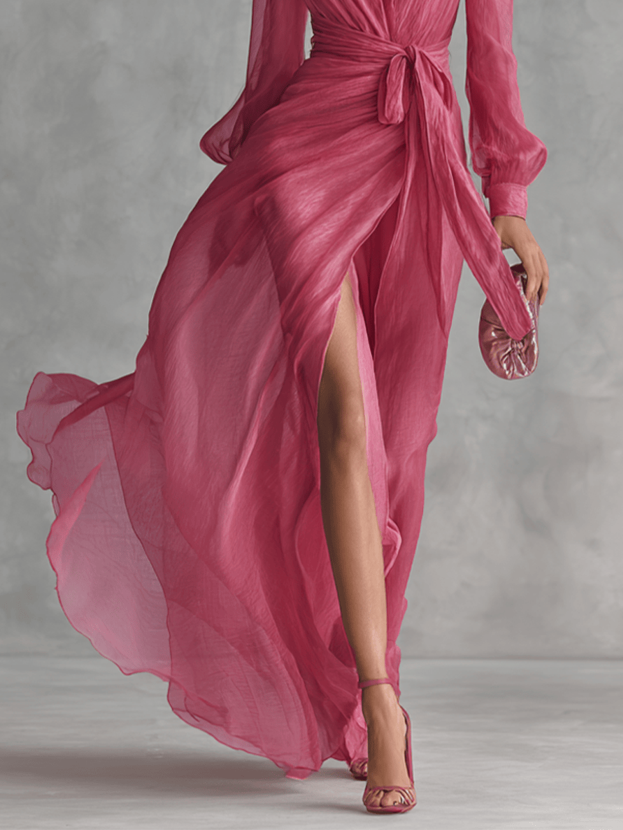 Velira DRESSES Rožinė Chiffon Suknelė V-Kaklu