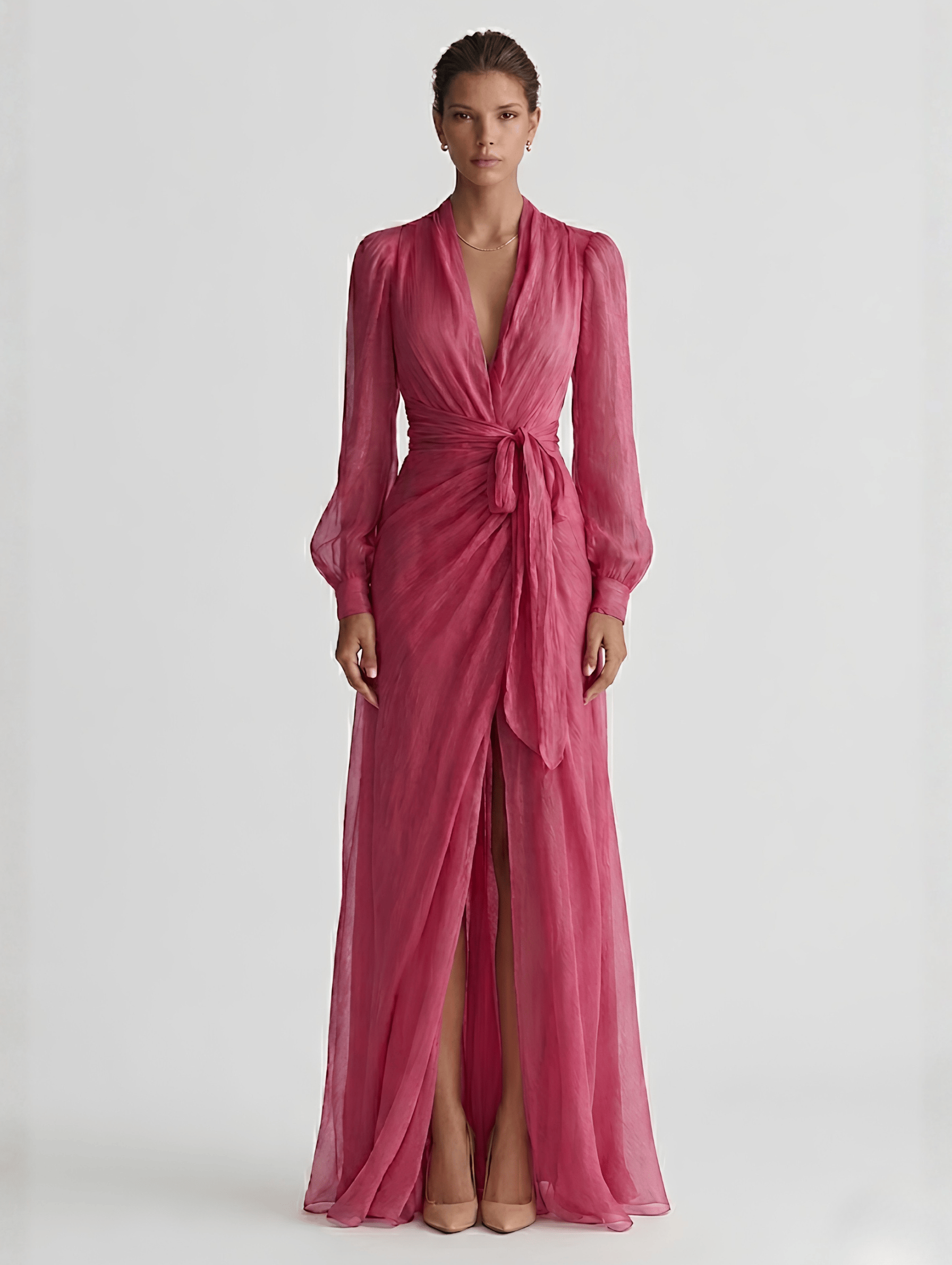 Velira DRESSES Rožinė Chiffon Suknelė V-Kaklu