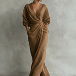 Velira DRESSES Ruda / S Rosa Lino Maxi Suknelė V-Kaklu