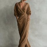 Velira DRESSES Ruda / S Rosa Lino Maxi Suknelė V-Kaklu