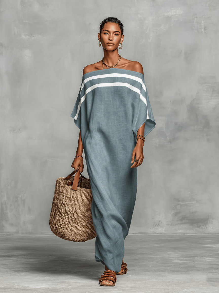 Velira DRESSES Šviesiai mėlyna / XS Minimalistinis lininis maxi suknelė