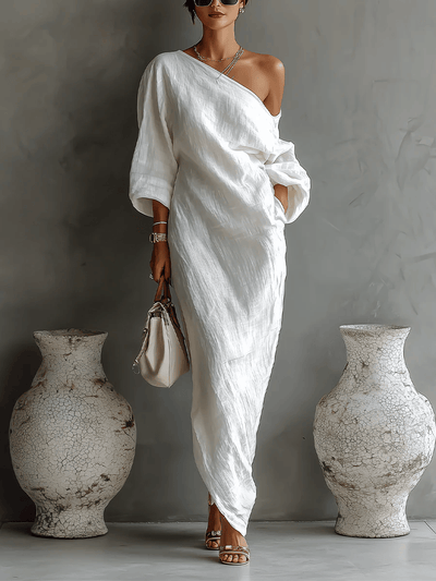 Elise™ | Elegantiškas maxi suknelė vienu petimi balta