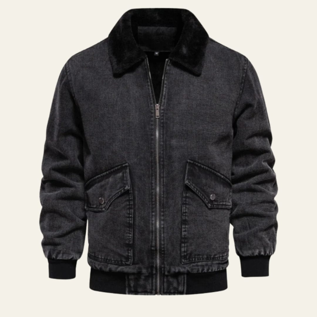 Velira Jackets & Overcoats Tamsiai pilka / S Aspen avių kailio apykaklės džinsinis švarkas