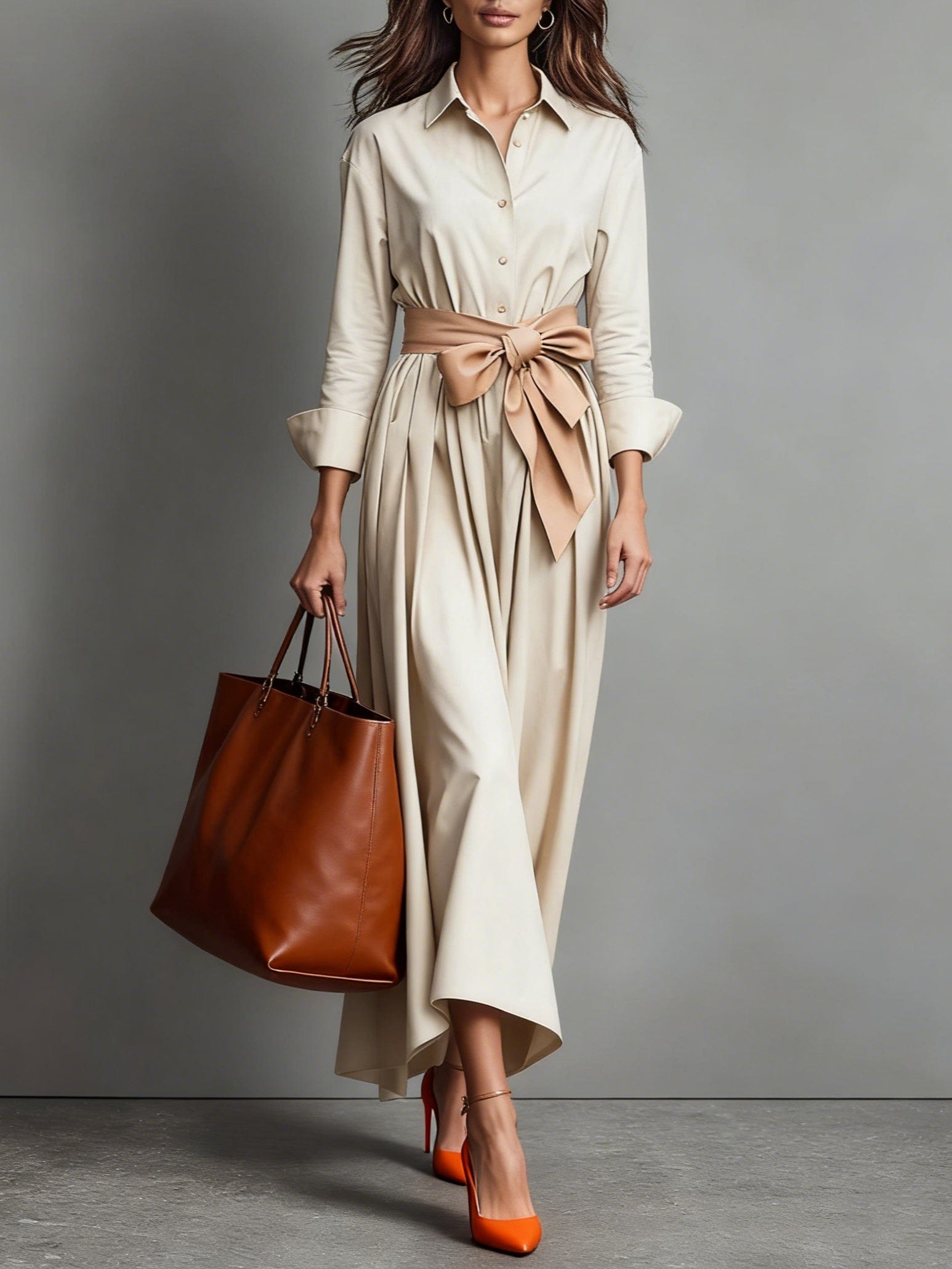 Velira Kreminė / XS Marise™ | Elegantiška Maxi Suknelė su Lankeliu