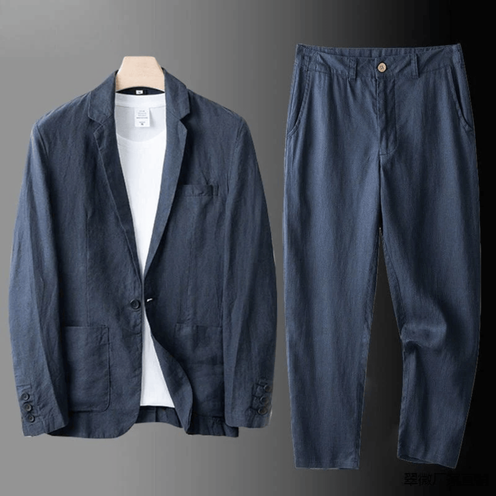 Velira linen Tamsiai Mėlyna / M Elegantiškas Lino Komplektas