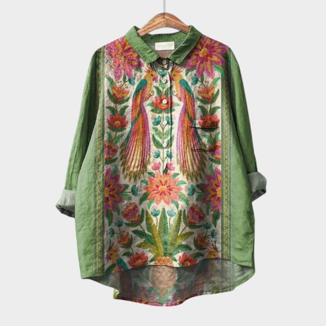 Velira Livia™ | Laiko neturinti lininė blusa su raštu