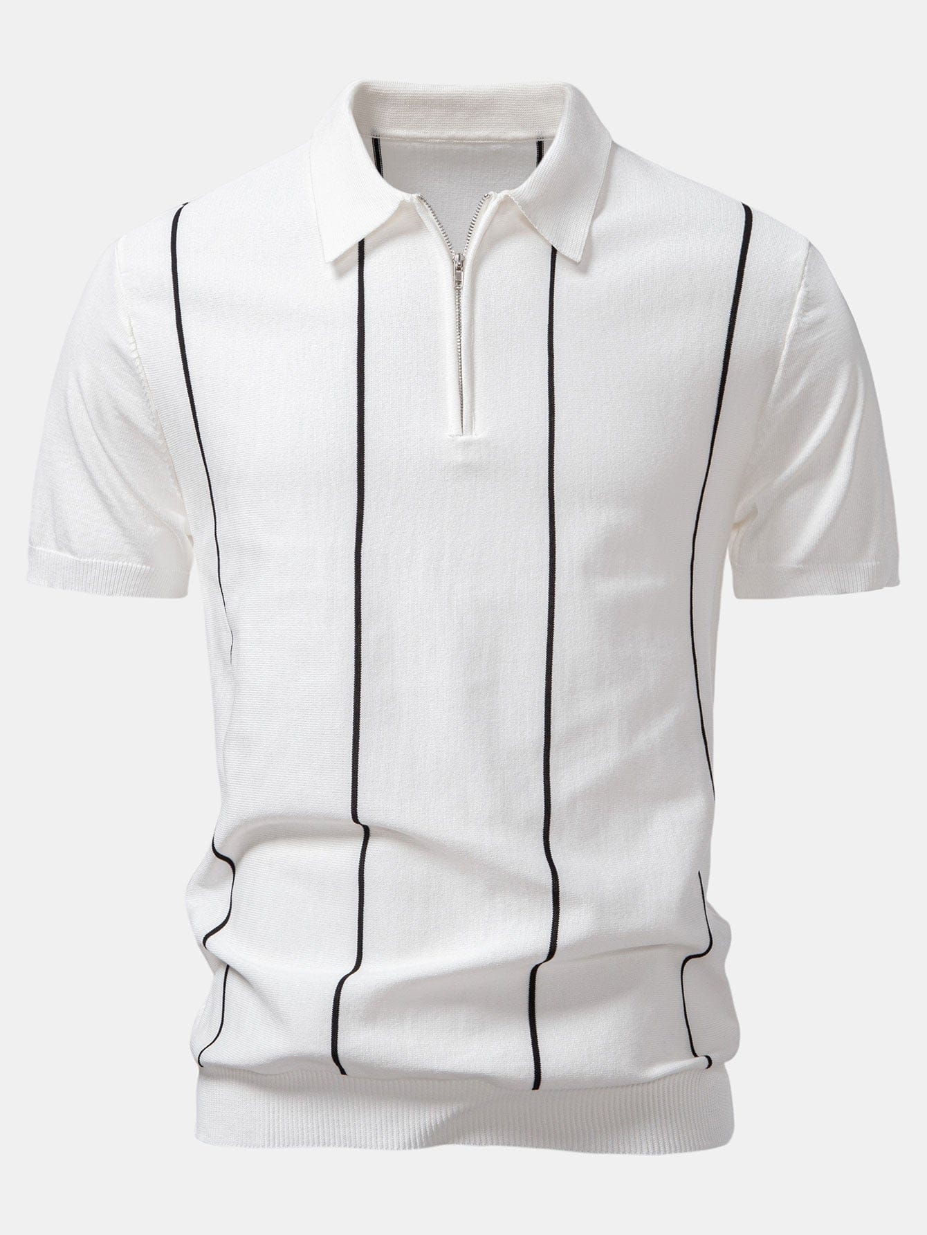 Velira Polo balta / XS Dryžuota Zip Up Megzta Polo Marškinėliai