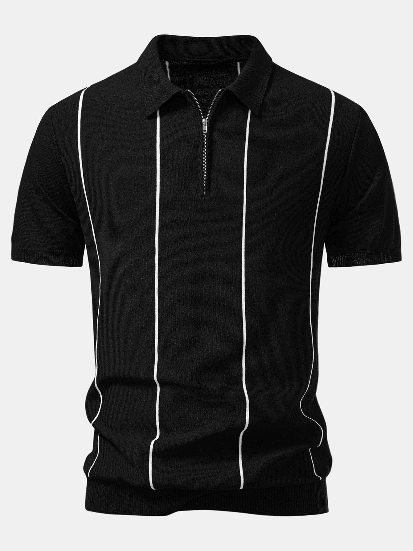 Velira Polo juoda / XS Dryžuota Zip Up Megzta Polo Marškinėliai