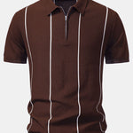 Velira Polo kava / XS Dryžuota Zip Up Megzta Polo Marškinėliai