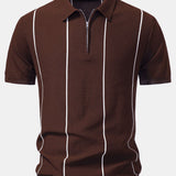 Velira Polo kava / XS Dryžuota Zip Up Megzta Polo Marškinėliai