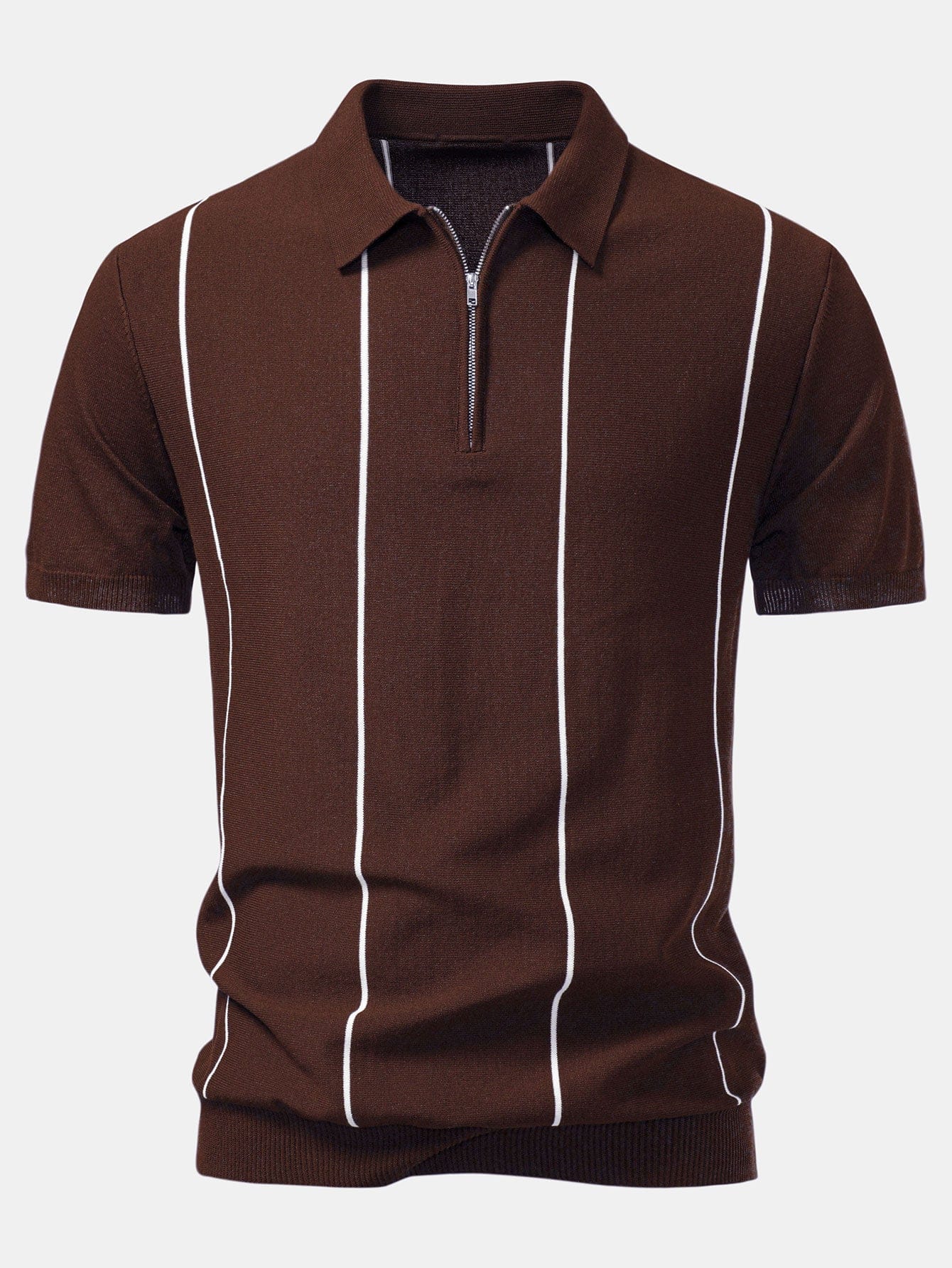 Velira Polo kava / XS Dryžuota Zip Up Megzta Polo Marškinėliai