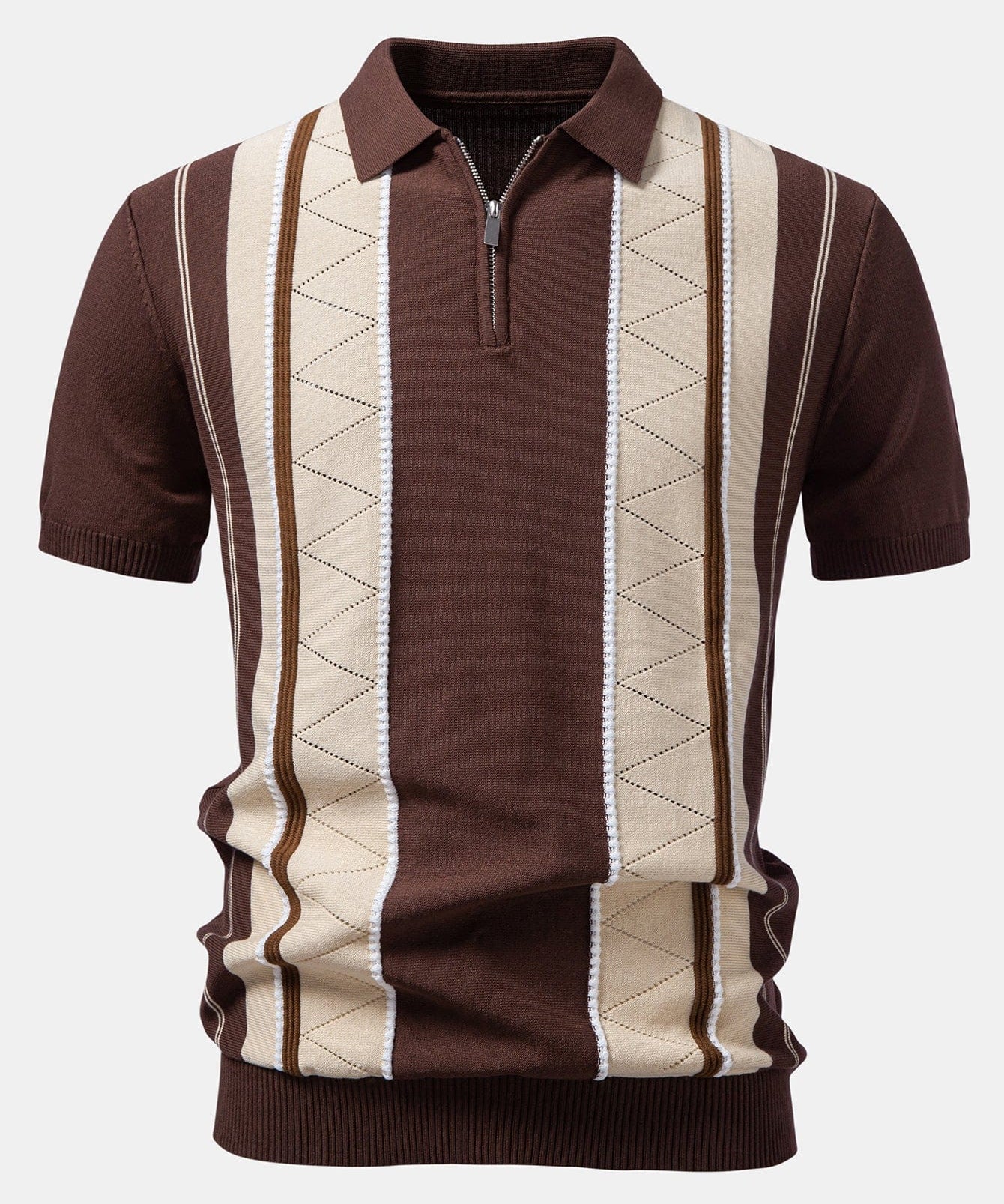 Velira Polo kava / XS Kontrasto Juostuotas Geometrinis užtrauktukas Megztas Polo