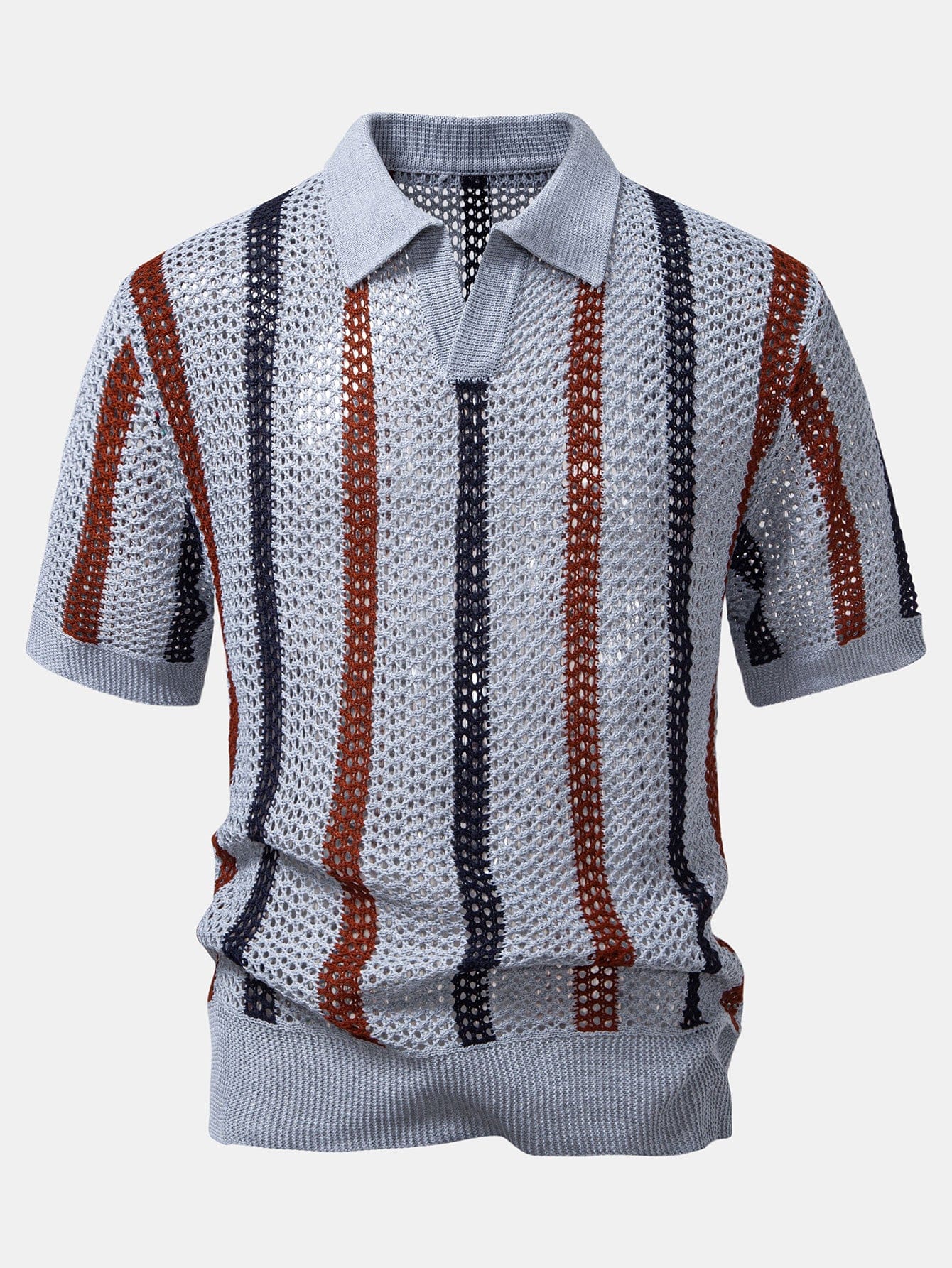 Velira Polo pilka / XS Dryžuotas nėriniuotas V formos polo