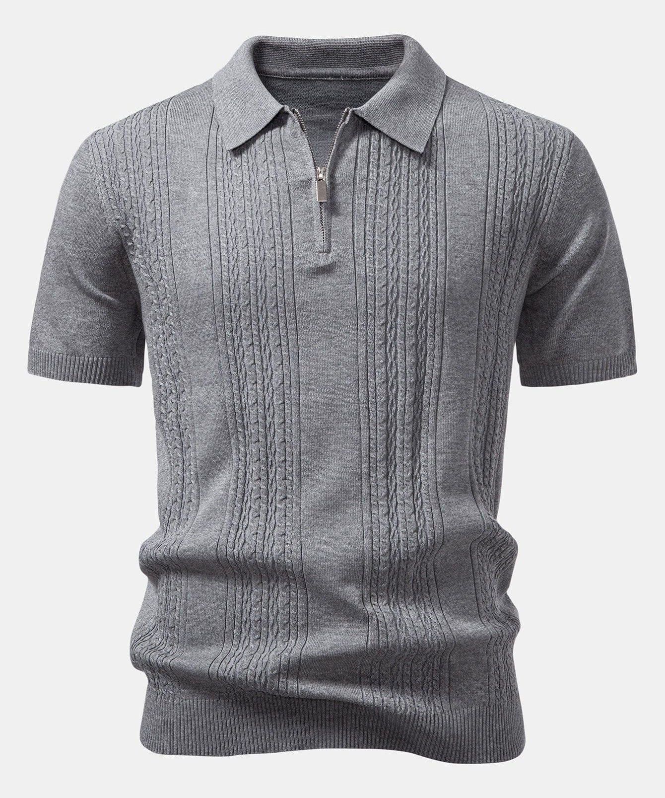 Velira Polo pilka / XS Sukimo Jacquard Megztinis su Užtrauktuku Polo Marškiniai