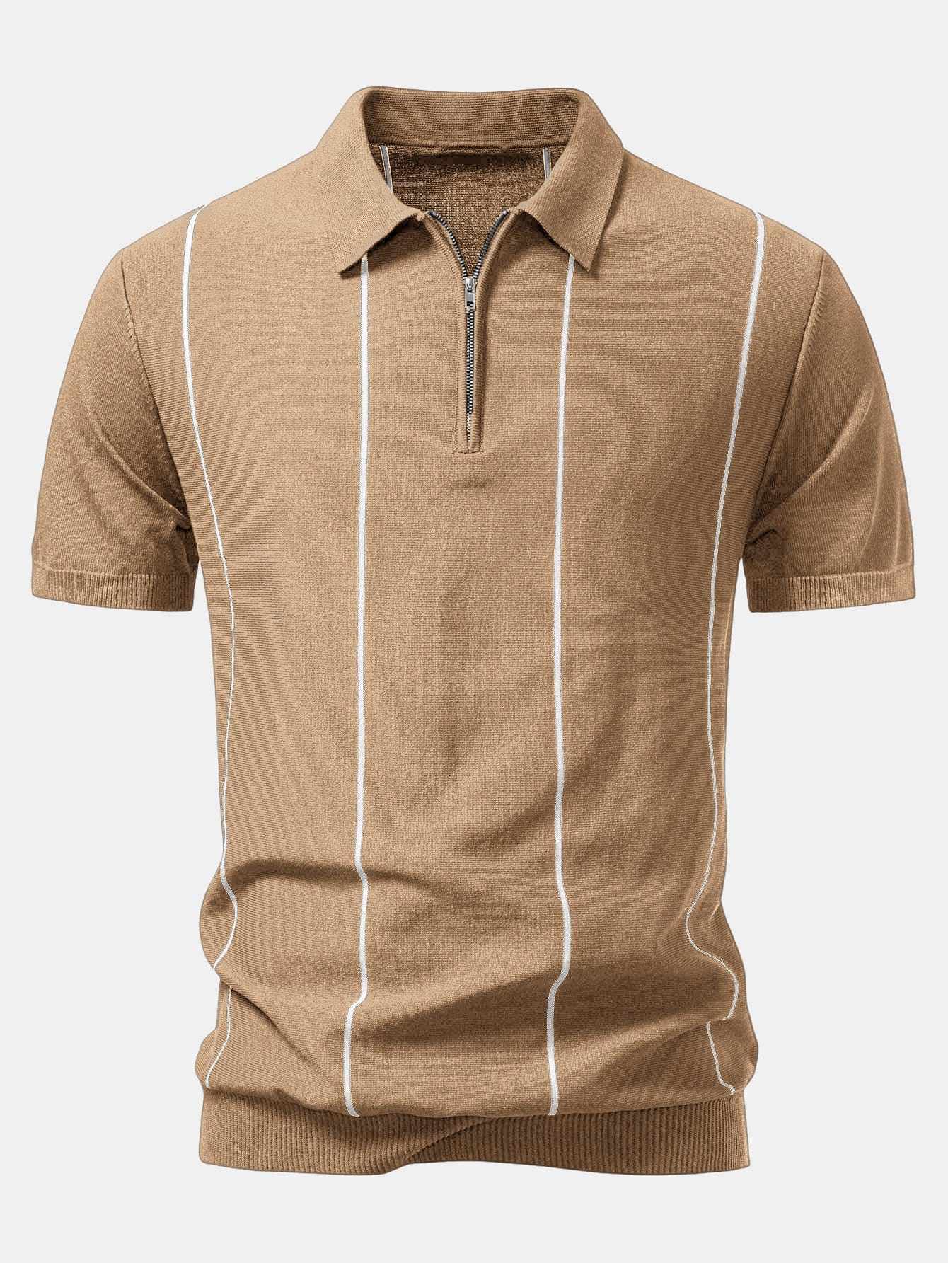 Velira Polo ruda / XS Dryžuota Zip Up Megzta Polo Marškinėliai