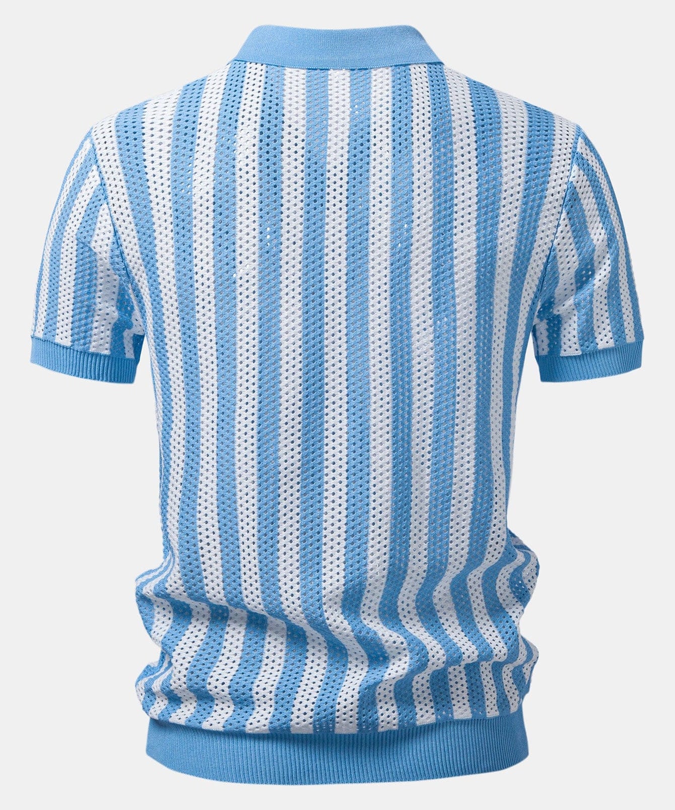 Velira Polo Stripe Johnny Collar Open Knit Polo