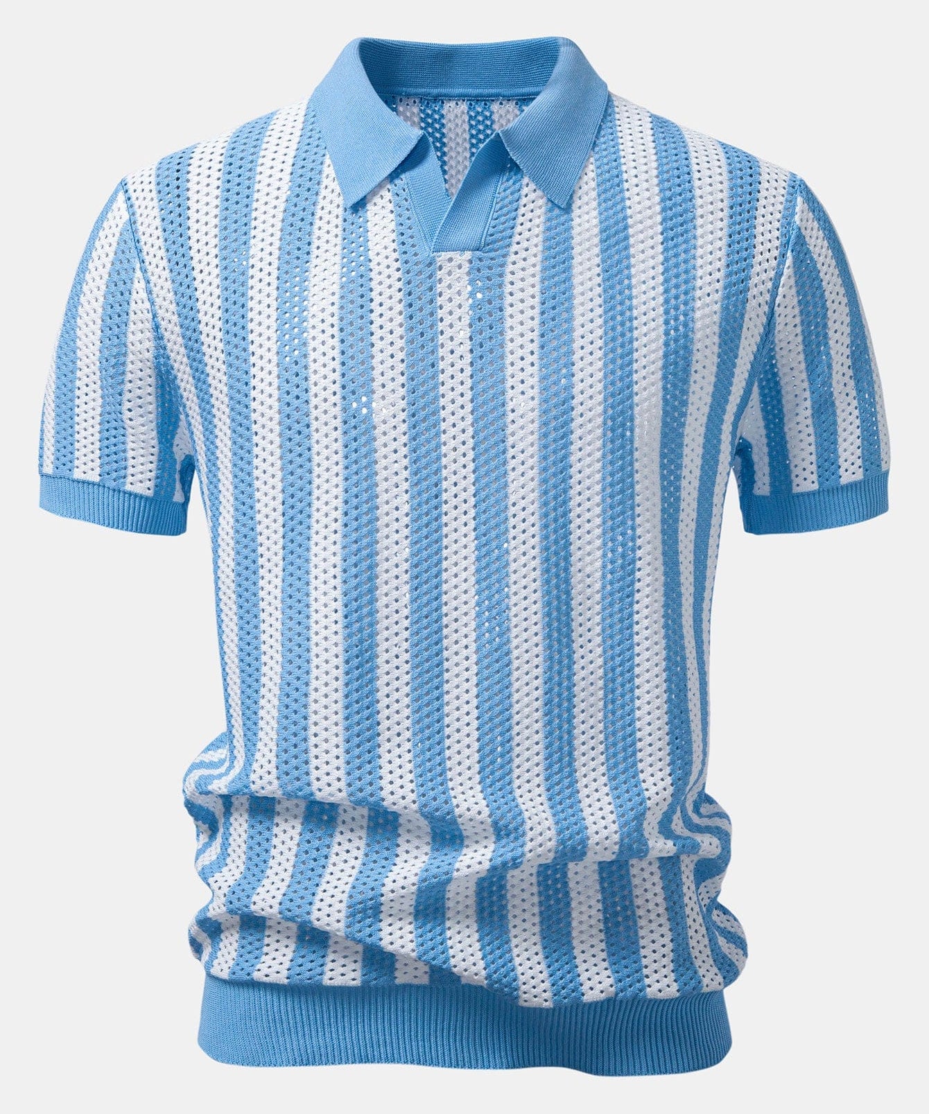 Velira Polo šviesiai mėlyna / XS Stripe Johnny Collar Open Knit Polo