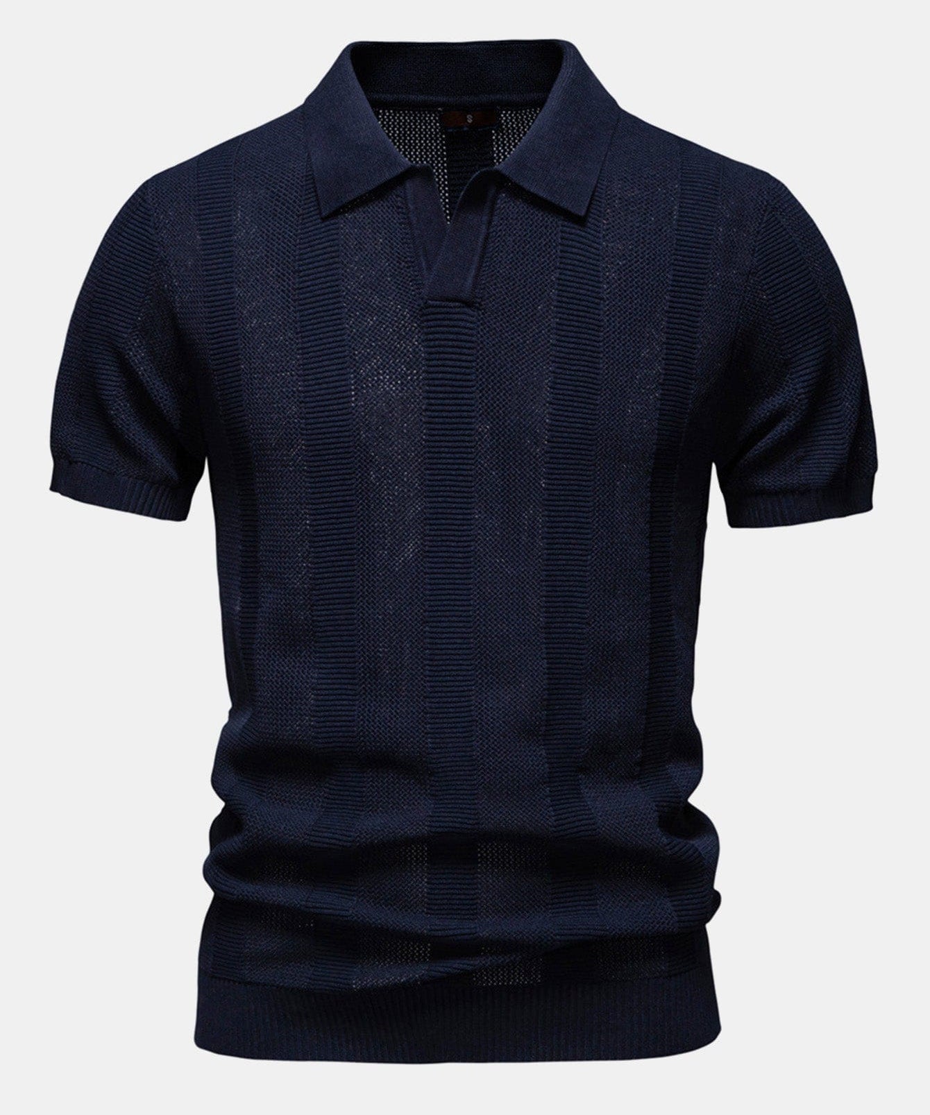 Velira Polo tamsiai mėlyna / S Stripe Hollow Knit V Neck Polo Marškiniai